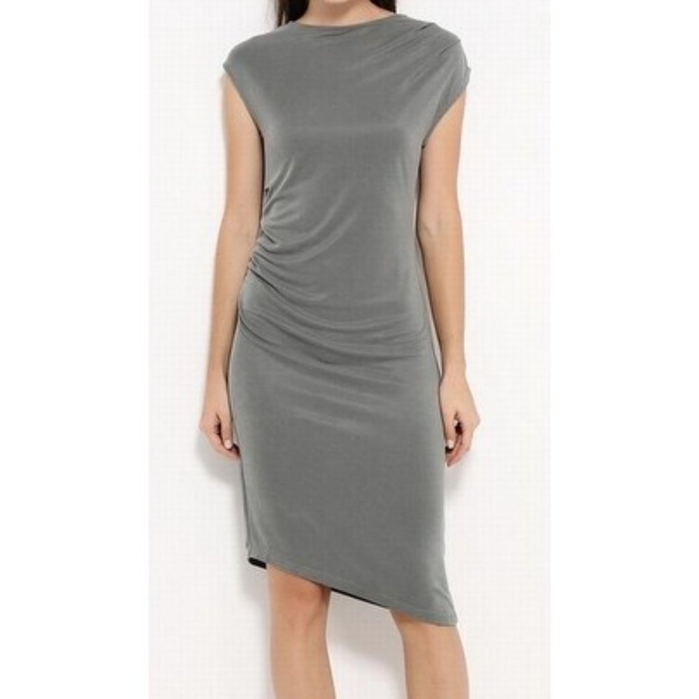 Topshop Gray Asymmetric Drape Dress